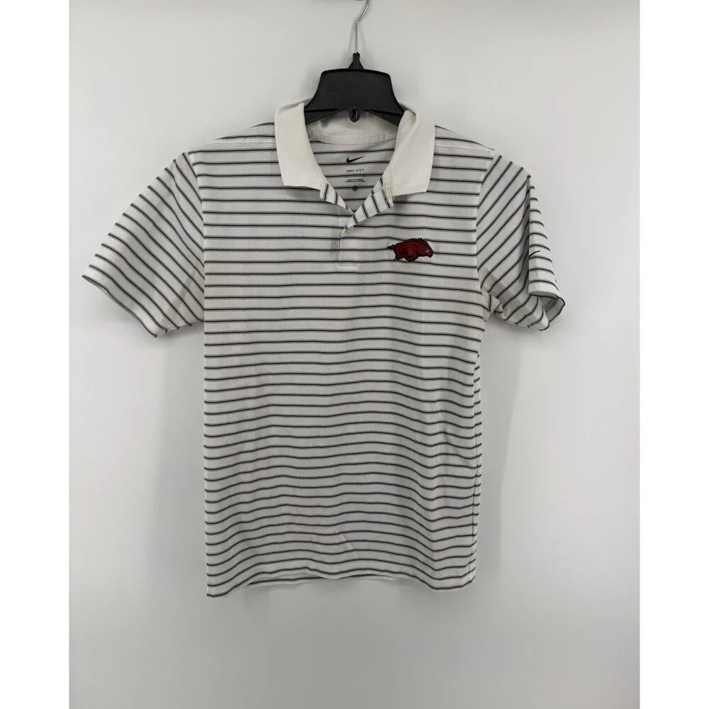 Nike Dri Fit Graphic Arkansas Razorbacks Polo Shirt Women Size Large White Black